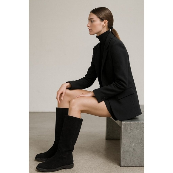 Gravati Black Suede Knee High Boots Vibram Gumlite Sole Classic Riding Style 9M - Picture 7 of 16